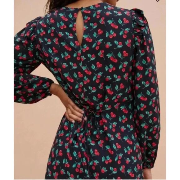 Reformation Bedford Long Sleeve Dress Cherry Print, Fruit, Retro, Vintage Sz L - Picture 4 of 12